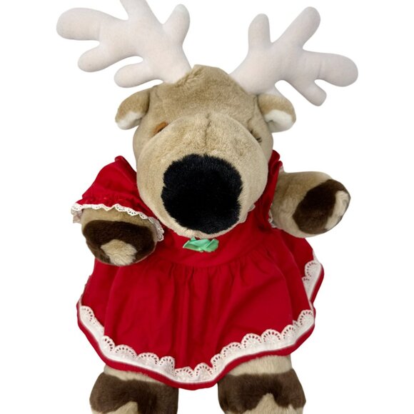 Vintage Reindeer Plush Red Dress Lace Long Face Antlers 23" Tall - Picture 8 of 11